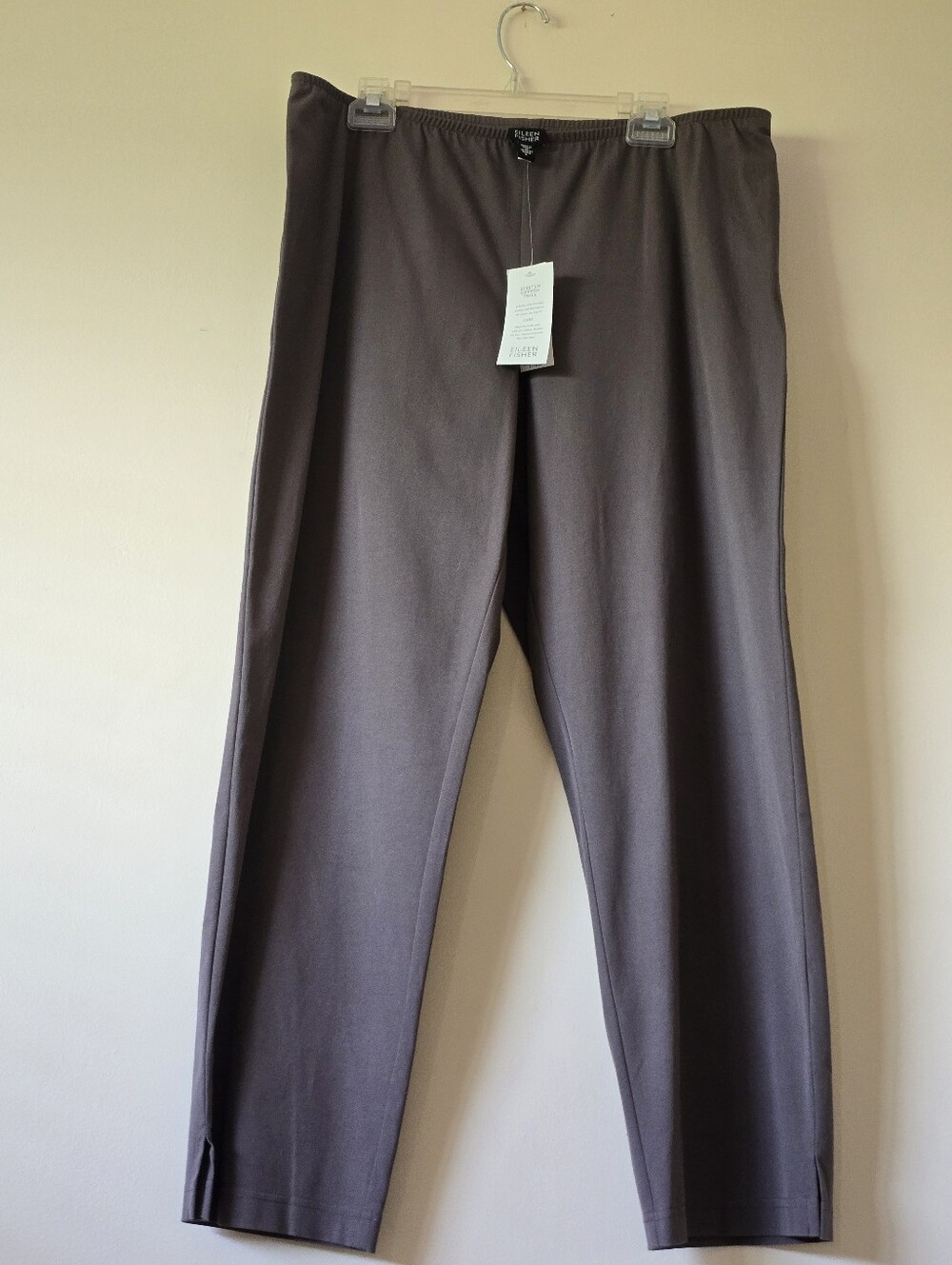 Eileen Fisher Cotton Twill Ankle Pants SzL Cocoa Brown Side Zip New With Tags